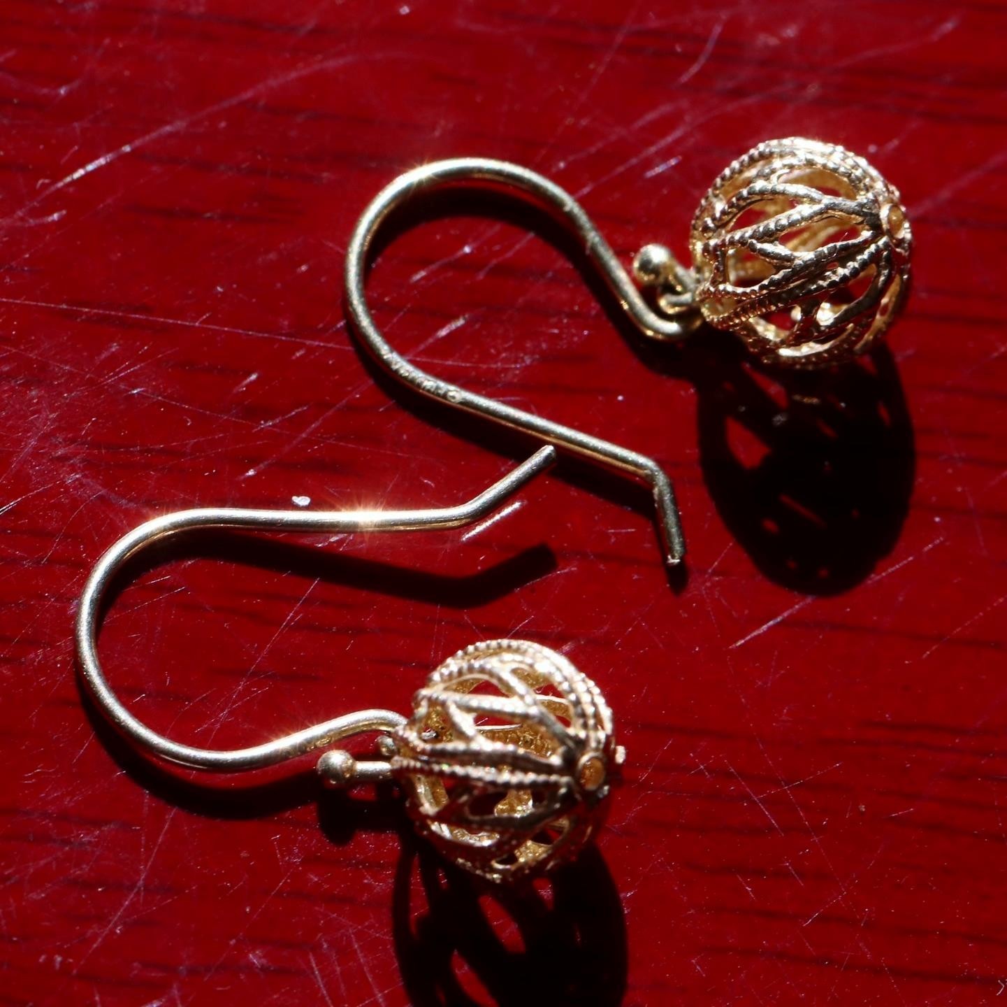 14k yellow gold earrings 7.5 mm gold ball 0.78″ dangle vintage 1.12gr N3686
