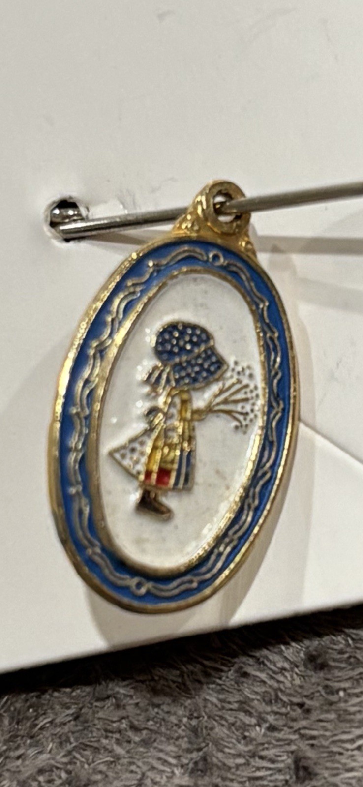 Two Vintage Holly Hobby Pendant Costume Jewelry Small Enamel Goldtone 0.25×0.35”