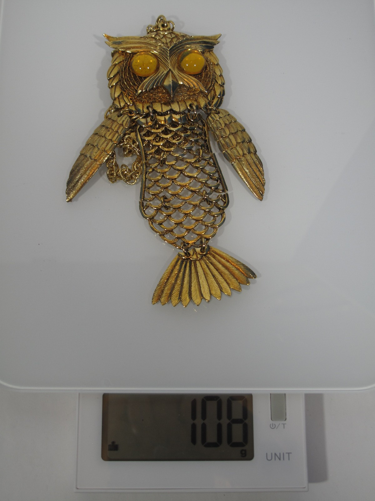 Lot of 2 VTG Owl Necklace Gold~Silver Tone~Pink~Amber Eyes~24″-30″ Chain-64-108g