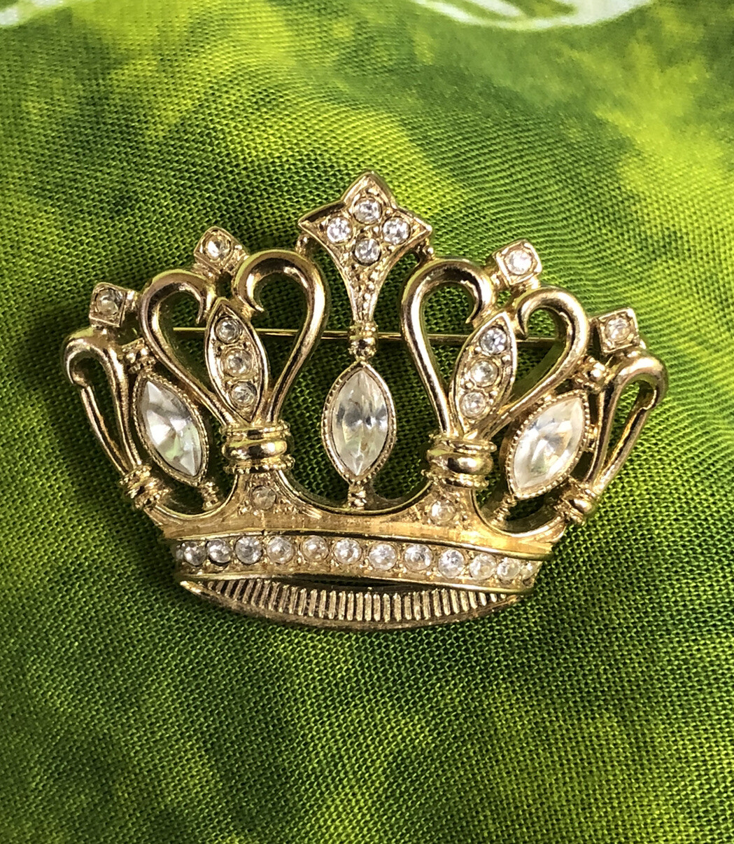 Estate Find, Signed KJL For Avon Crown With Rhinestones Brooch Pin