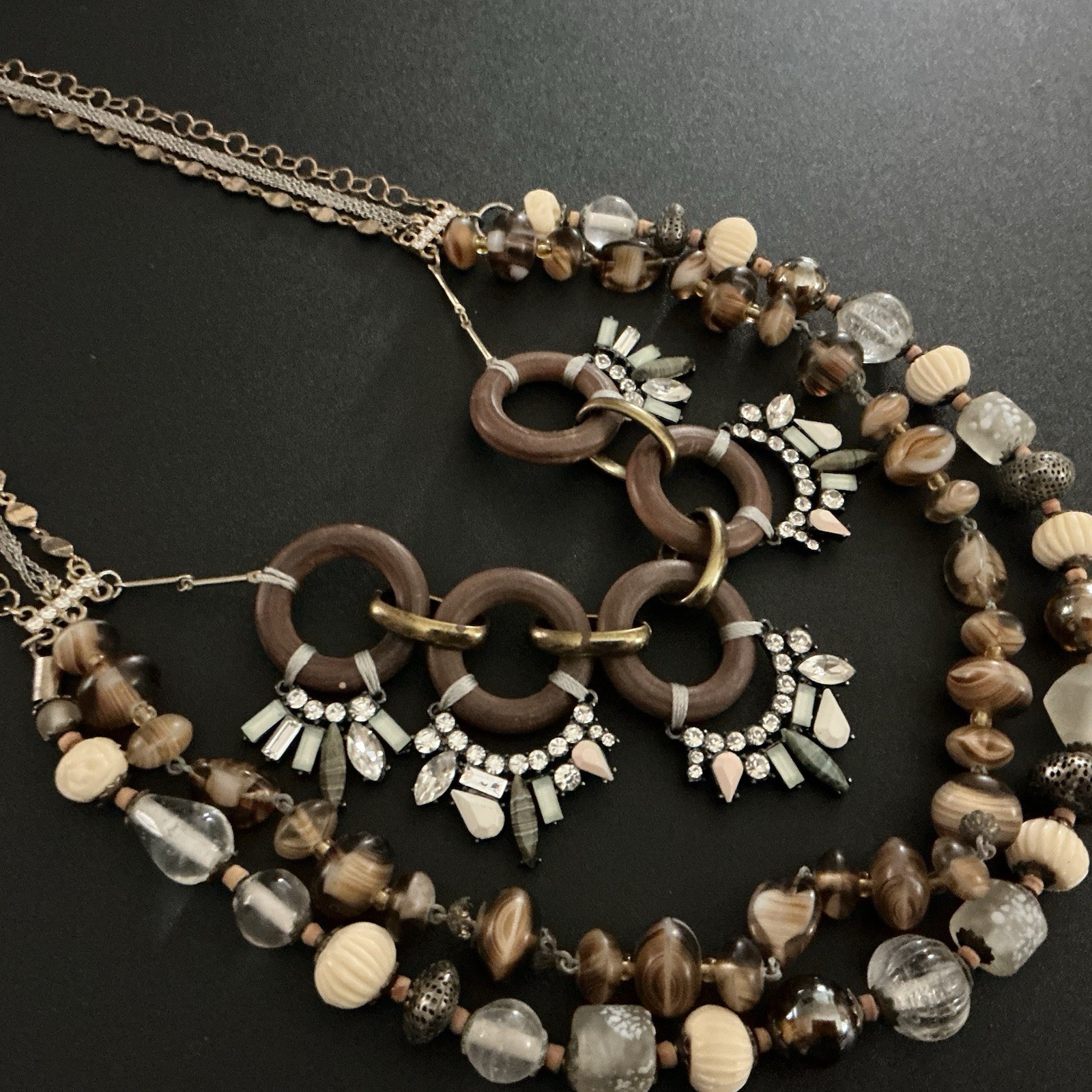 Vtg Bib Necklace Multi Media Eclectic Boho MidCentury Style Maximalist 18”-20” L