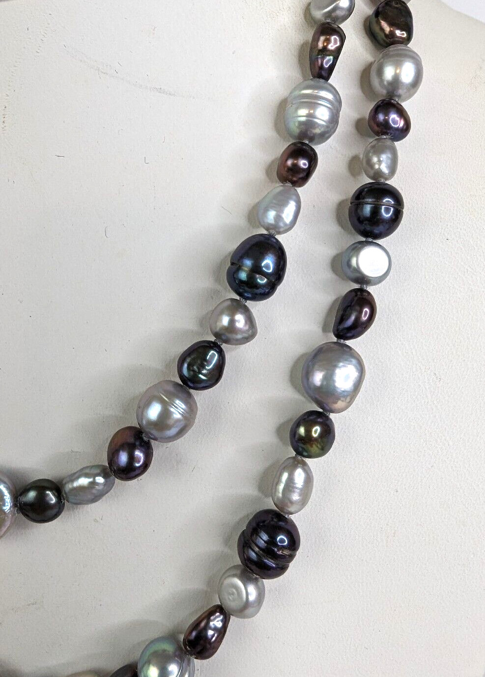 Genuine Baroque Pearl Black Peacock Luster and Silver Gray Necklace 36″ Stunning
