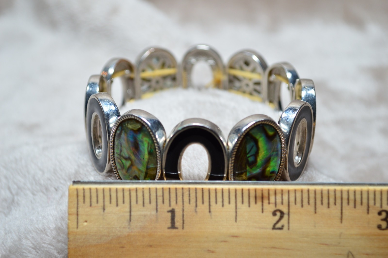 Vintage Inlaid Abalone Shell Stretch Bracelet Boho Chic Earthy Coastal MCM
