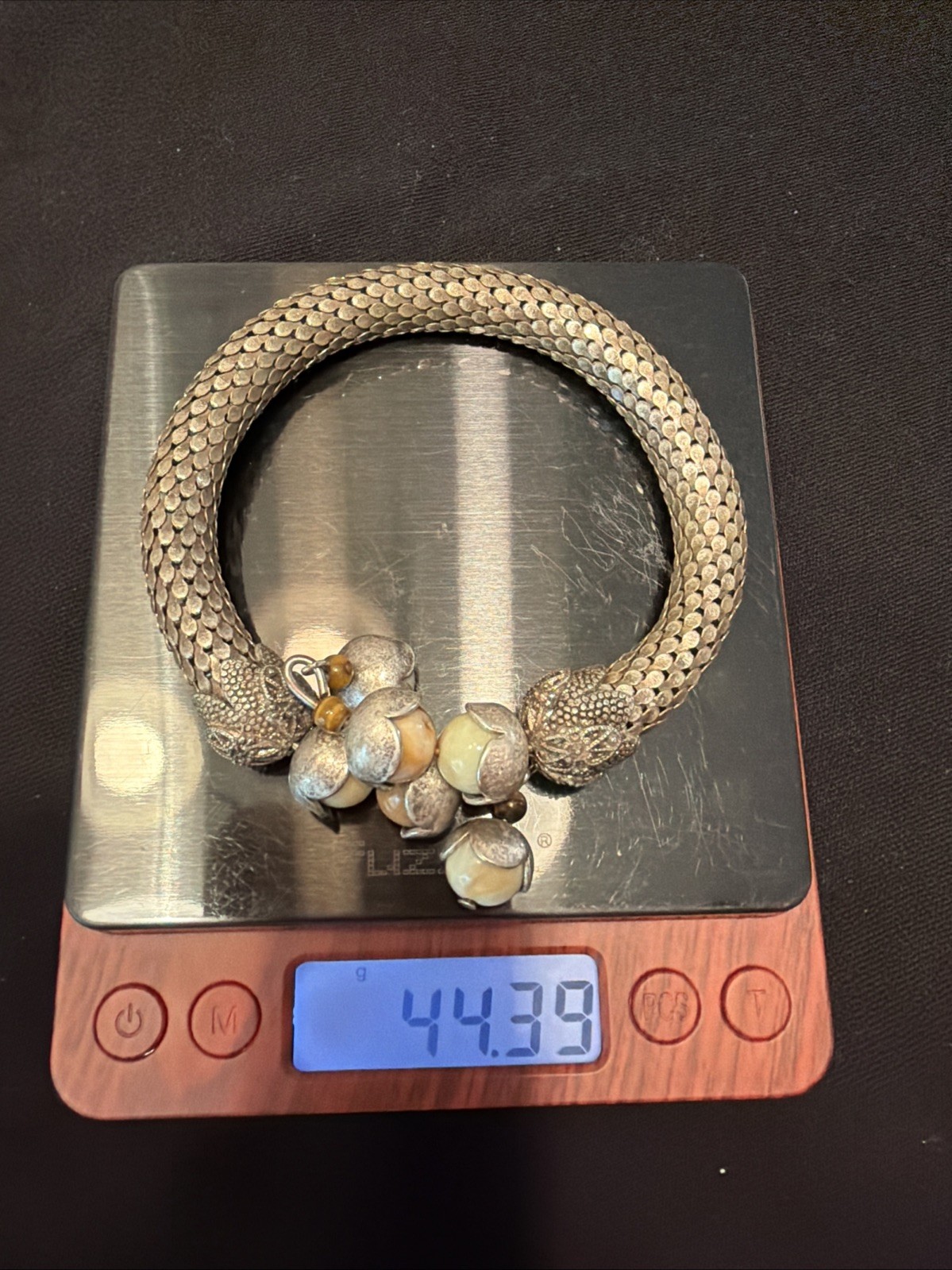 Vintage Pierre Cardin Ornate Bracelet Sterling With Stones Adjustable