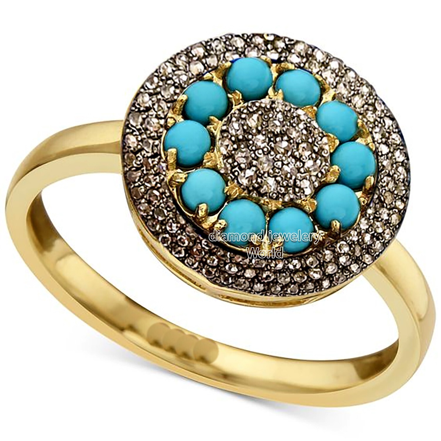 1.71ct Rose Cut Diamond Turquoise Studded Silver Victorian Gorgeous Ring Jewelry