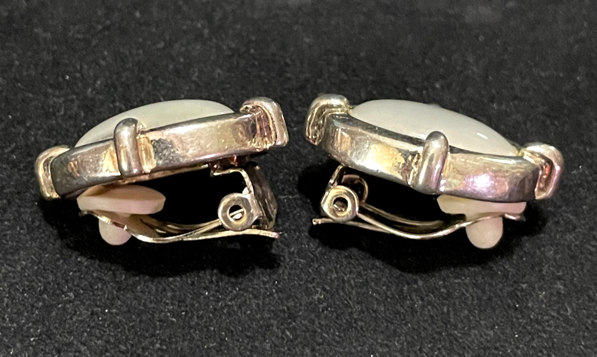 Vintage Silver Tone Clip on Earrings with white Stones