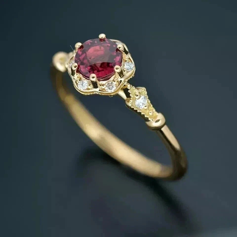 2Ct Art Deco Style Round Lab Created Ruby & Ruby Engagement 14K Gold Finish Ring