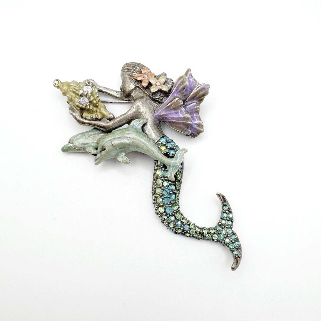 Kirk Folly Mermaid and Dolphin Vintage Brooch