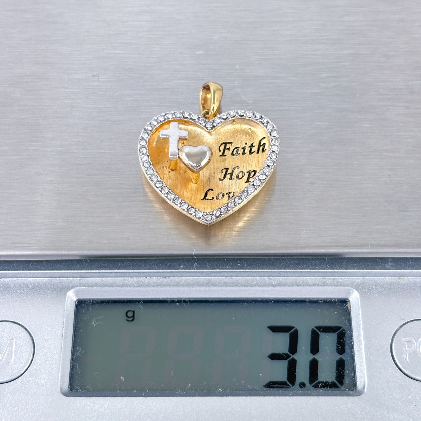 Faith Hope Love Heart Cross Cubic Zirconia | 18K Gold Plate Sterling Silver 925