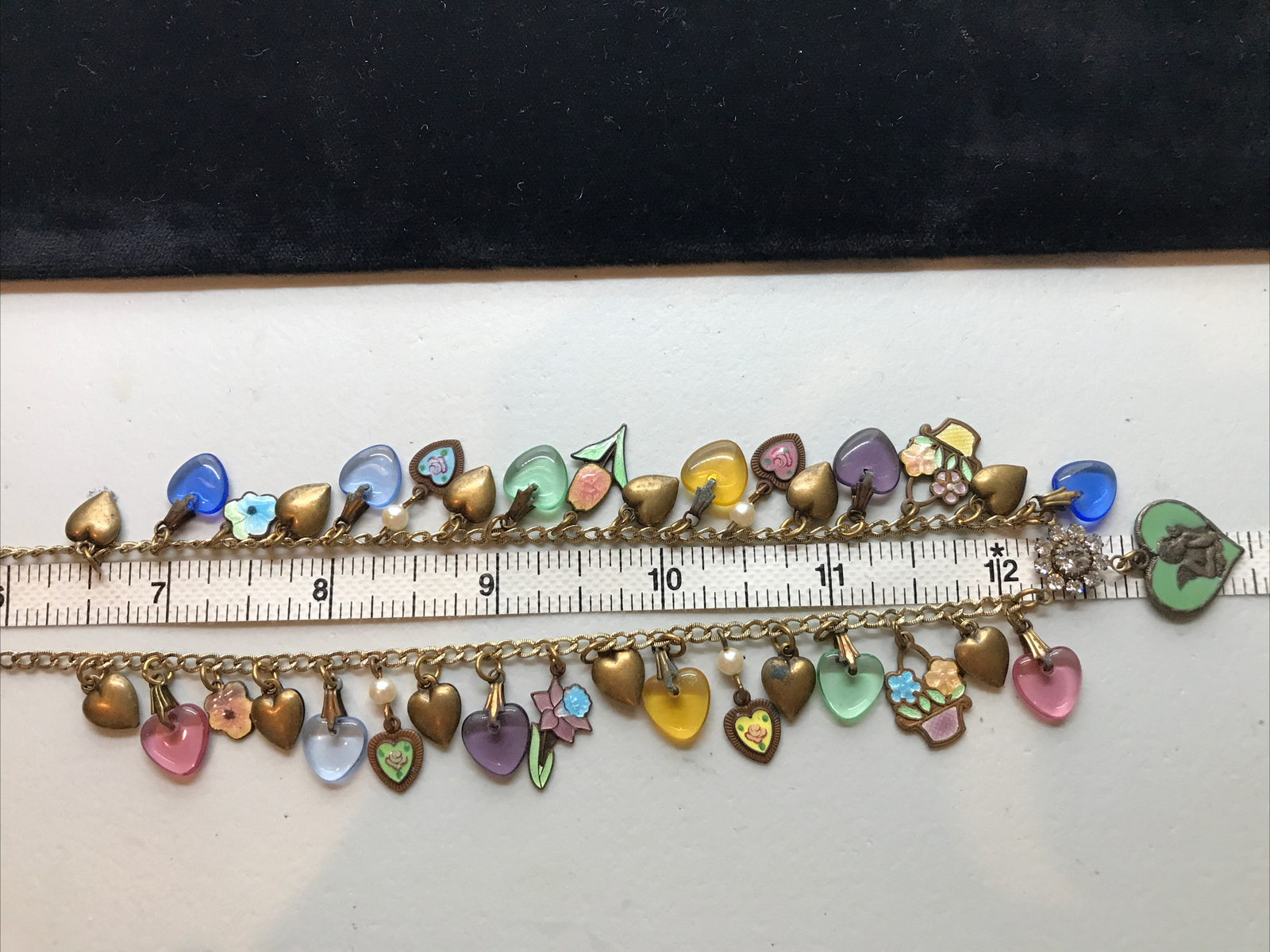 Vintage Glass Works Studio Glass & Brass Charms in Multi Colors Necklace 18