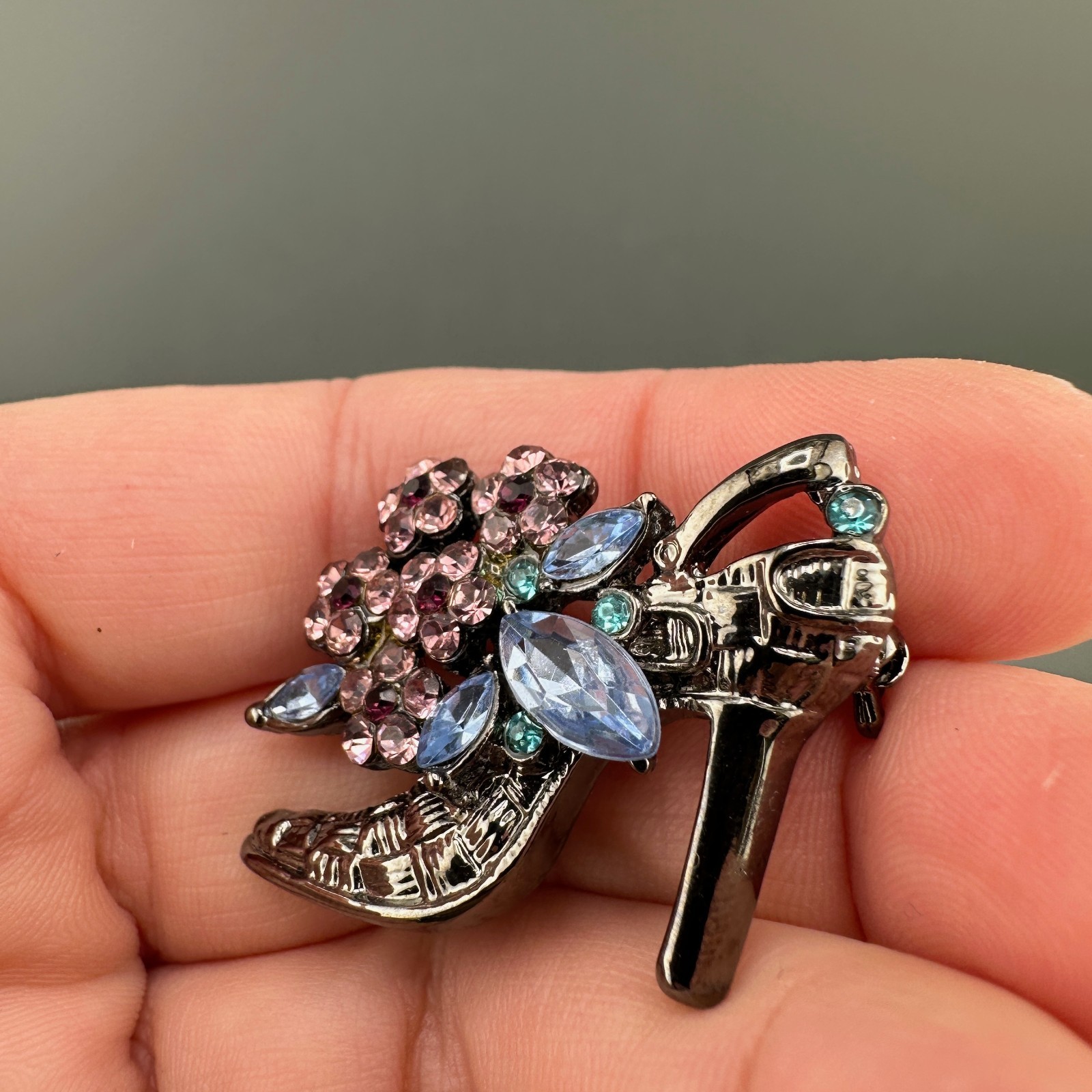 Vintage Shoe Brooch Lot Rhinestone Enamel High Heel Purple Blue Silver Gold Tone
