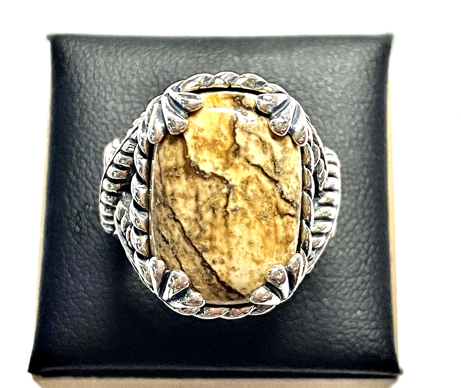 Vintage Caroyln Pollack Relios Sterling Woven Rope Picture Jasper Ring Size 8