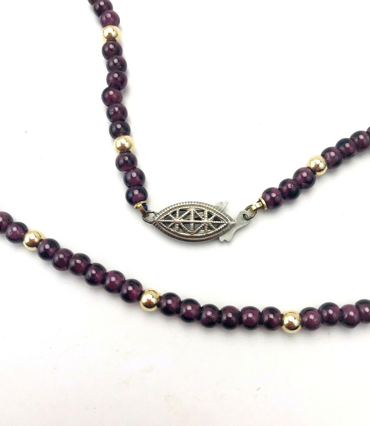 Vintage Purple Amethyst 18kt Gold Beaded Strand Necklace Sterling Silver Clasp