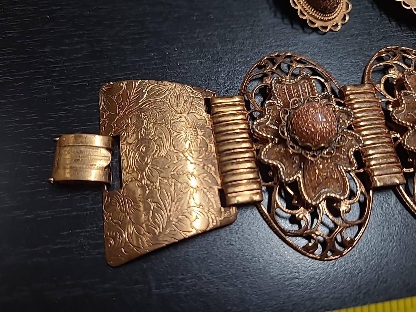 Vintage Copper Tone Bracelet and Earring Set Estate Sale Jewelry Find Clip-on