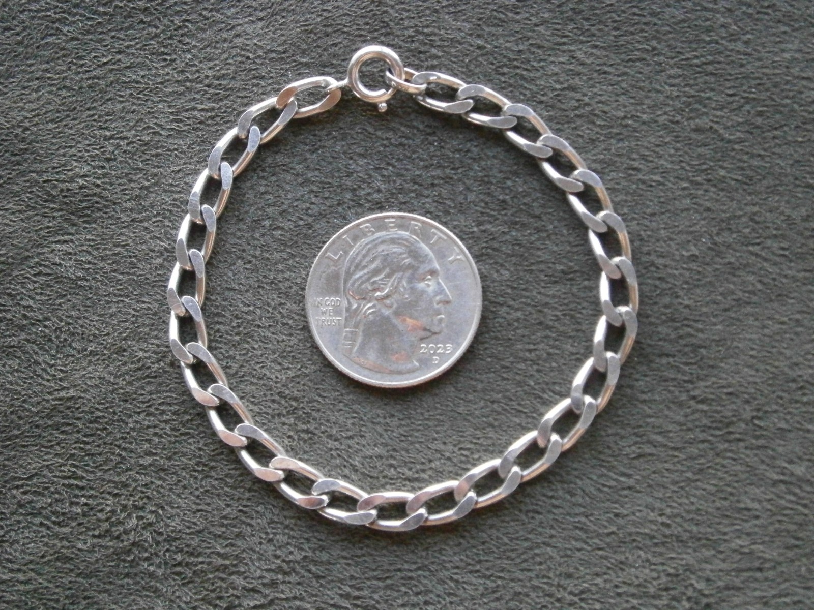 FBM Hammered Flat Elongated Curb Chain Vtg Shiny 835 Silver Bracelet 7.25″ 8.8g