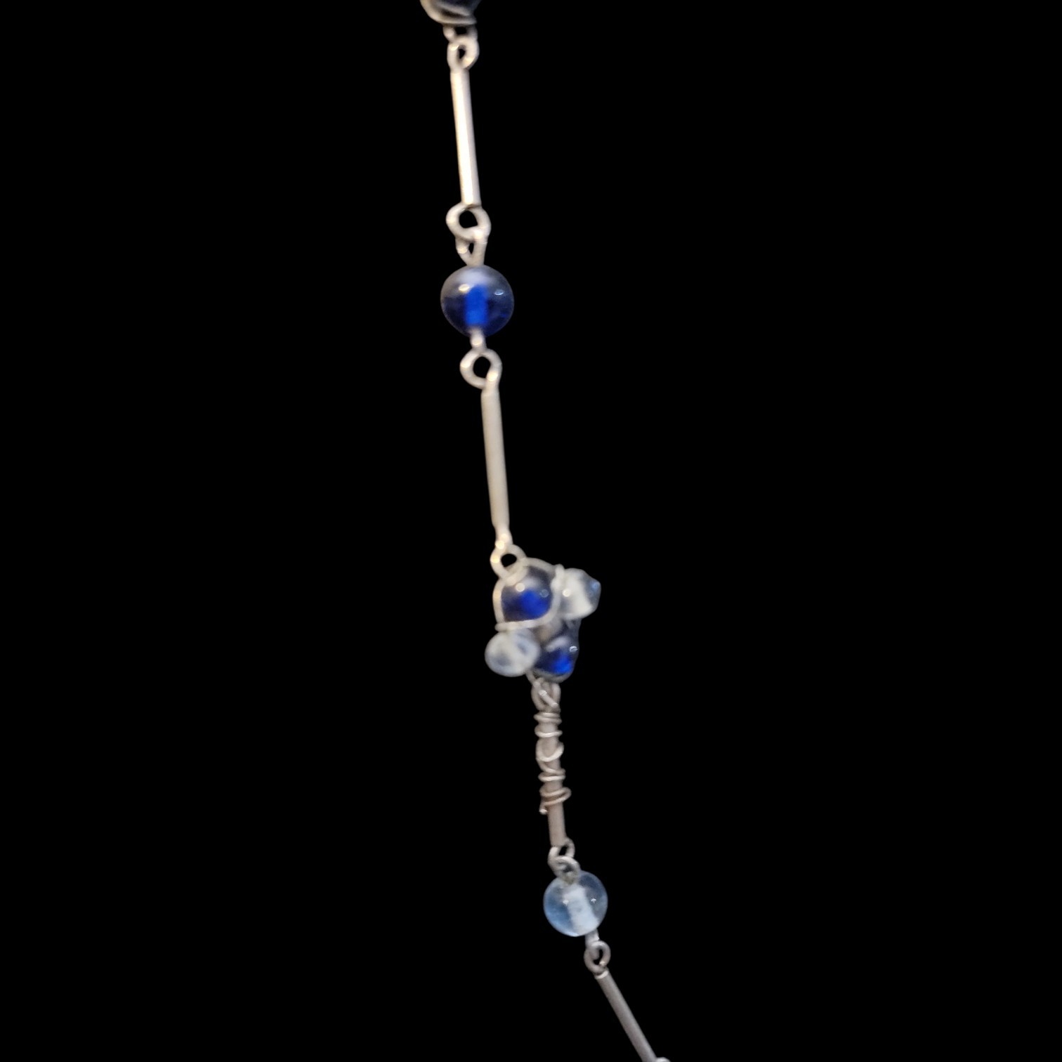 1960’s Classic Necklace Multi Beaded Blue Cluster Wire Wrapped Art Glass Hippy