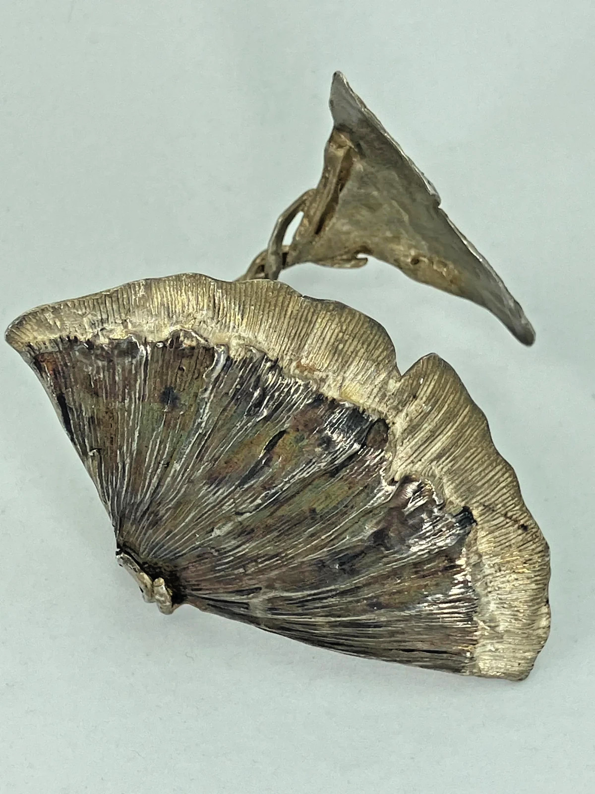 Vintage Sterling Silver Ginkgo Bracelet Artisan Cuff Chunky Statement Tested 44g