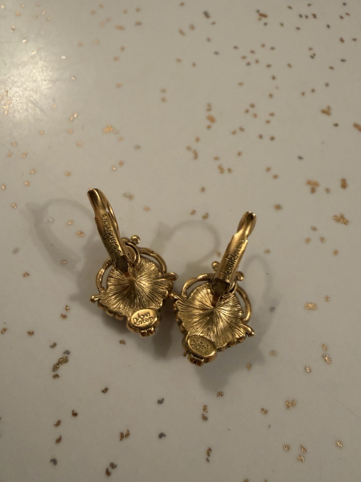Vintage Joan Rivers Jeweled Bug Insect Leverback Earrings Gold Tone Green Red