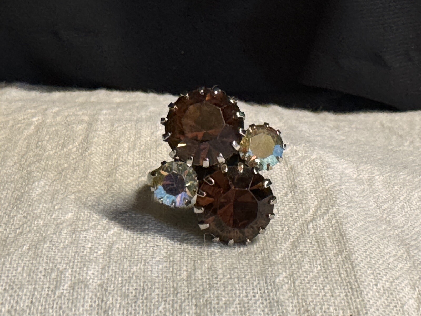 Vintage Cocktail Ring. 4 Rhinestones Topaz And Clear