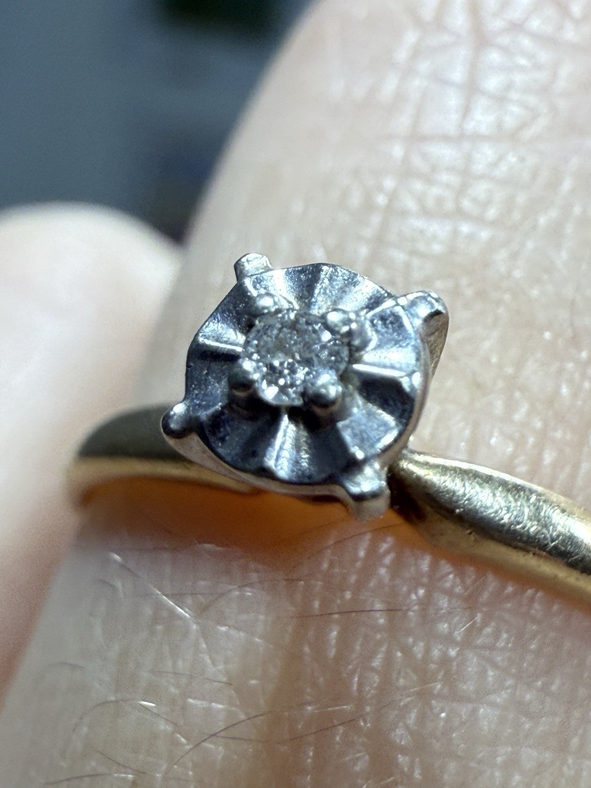 Vintage 1950s Mid Century 10K Gold Illusion Diamond Ring Size 5.5 Minimalist