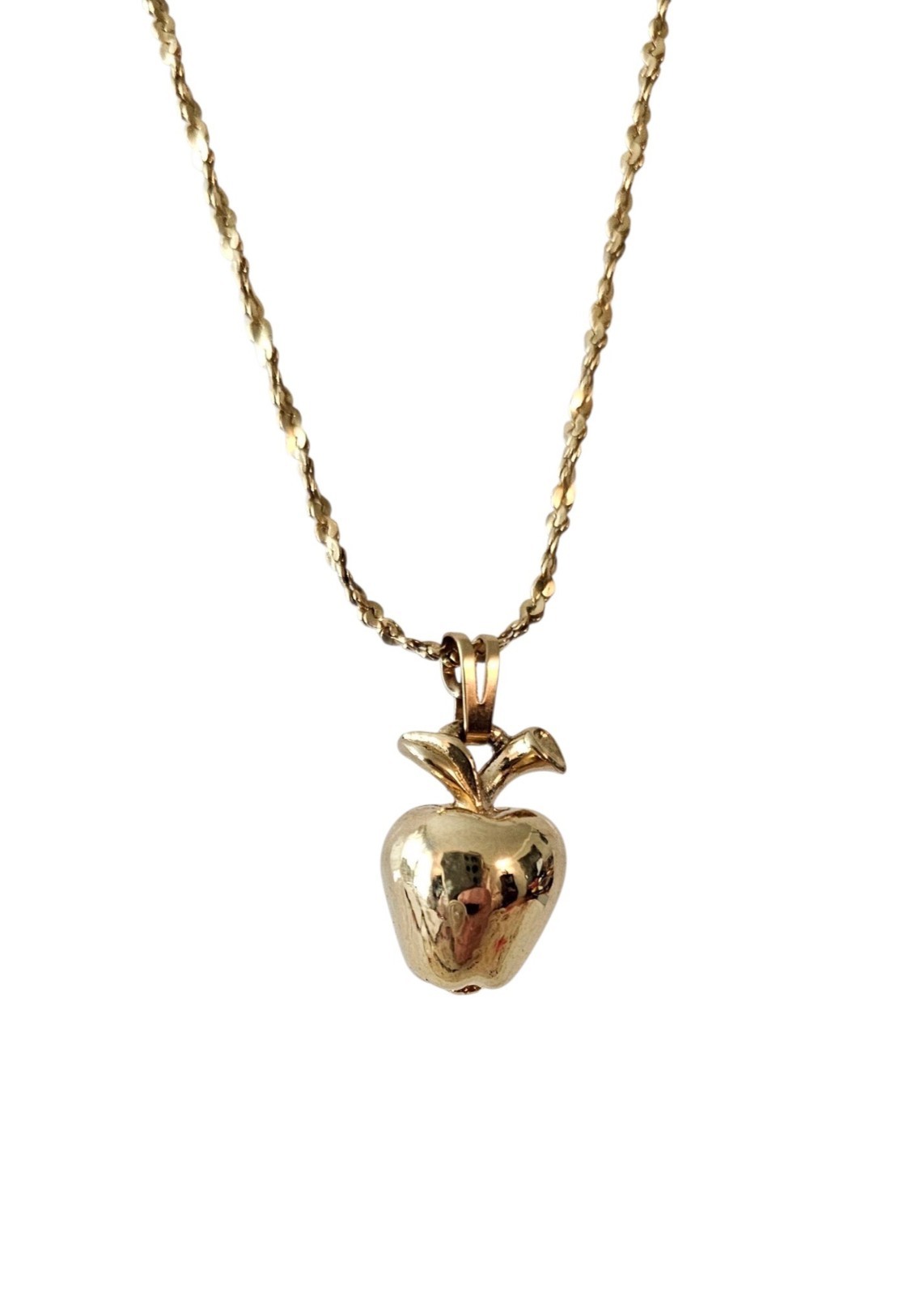 Monet Vintage Apple Charm Necklace, Sister Clasp Gold Tone Chain 24″ Long Signed