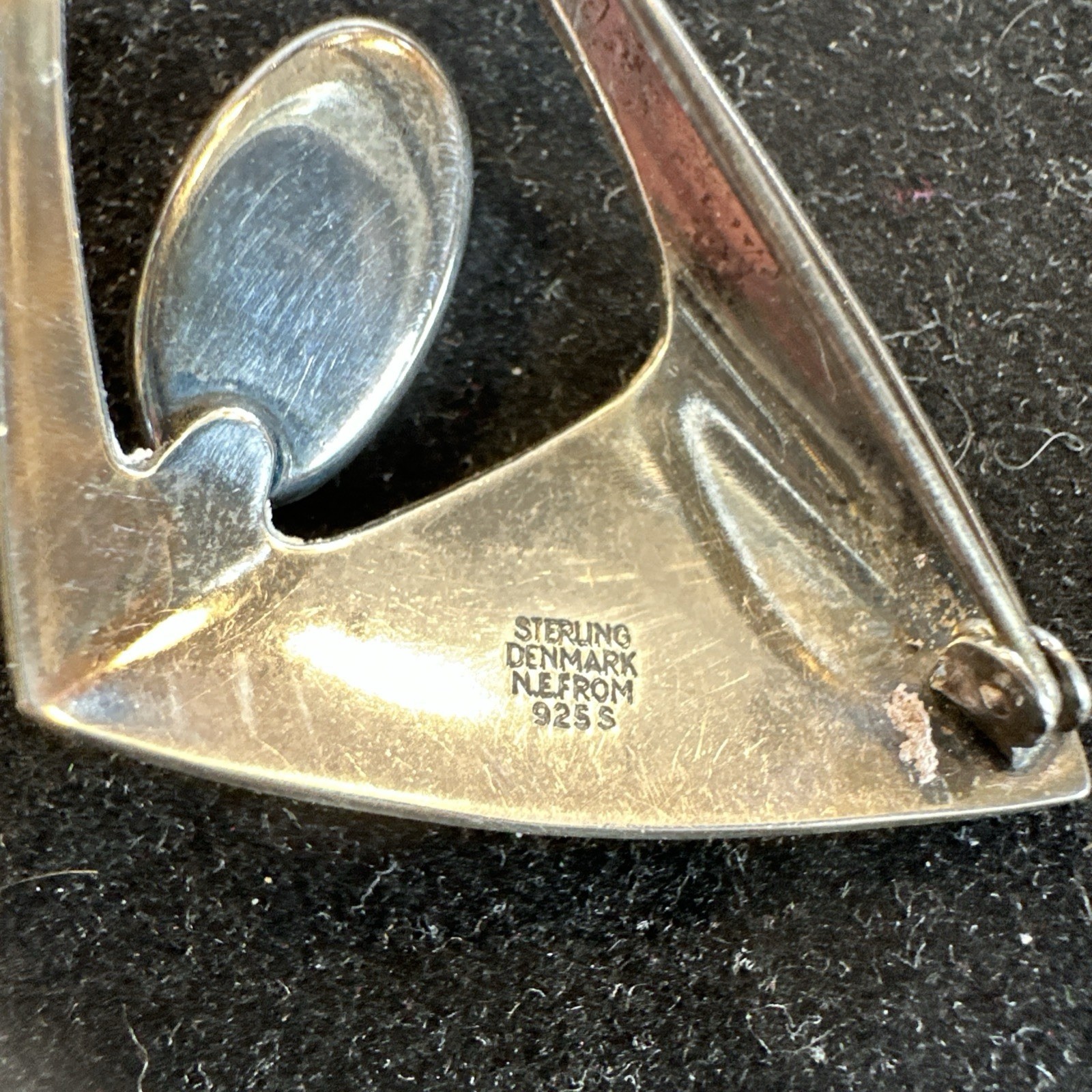 N. E. FROM~ DENMARK~ STERLING BROOCH w AMBER STONE Modernist