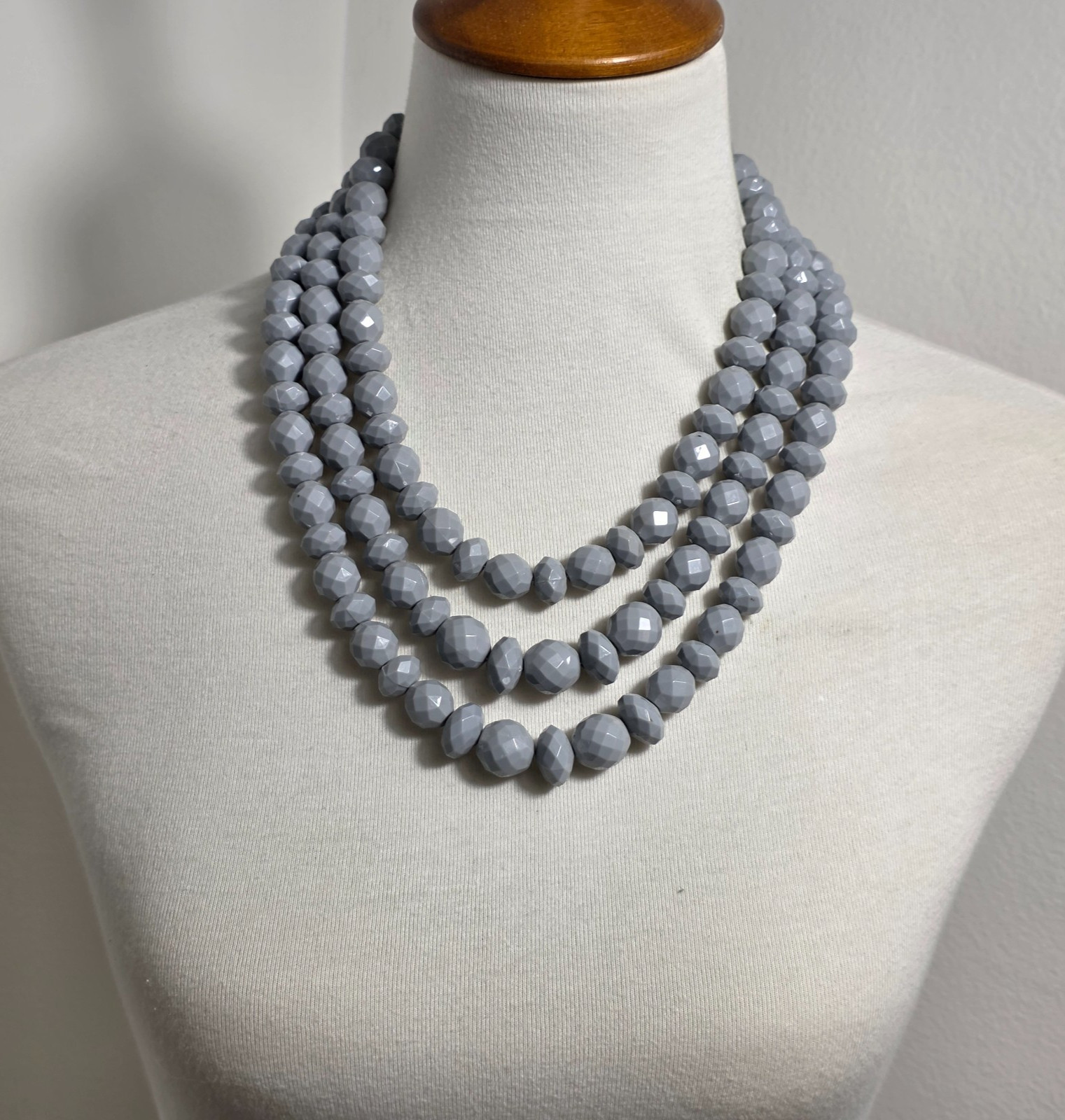 Sugarfix by BaubleBar Triple Strand Statement Necklace Gray Faceted Beads