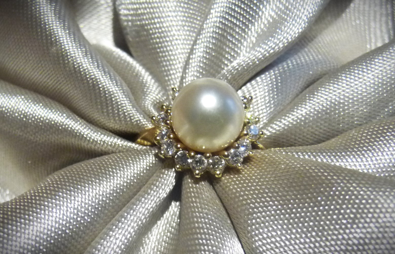 GORGEOUS $2450 MIKIMOTO BLUE LAGOON 14K HALO 16 DIAMONDS PEARL ENGAGEMENT RING!