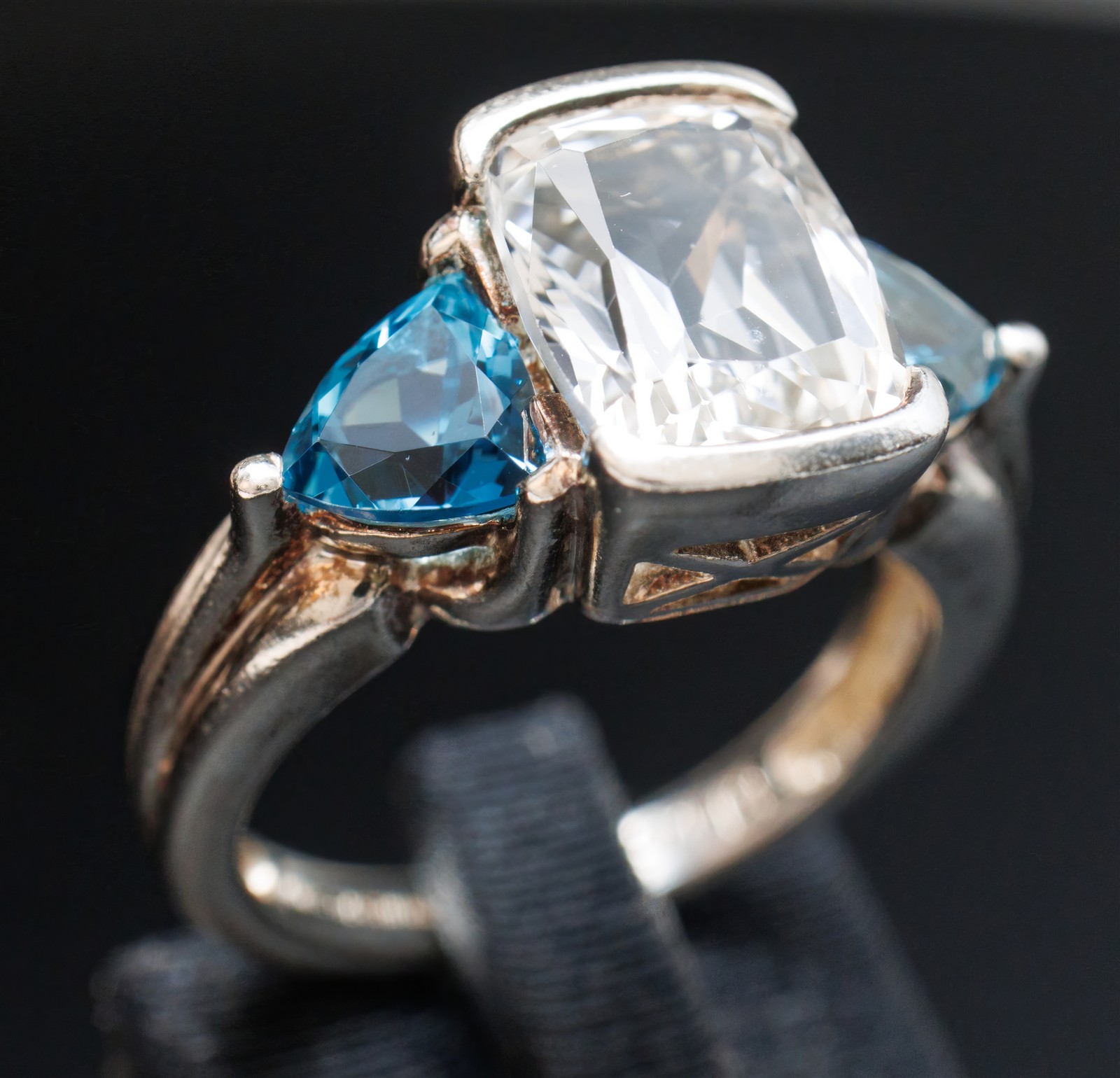 Size 7 Cushion White Topaz w/ Trillion Accents Sterling Silver Ring