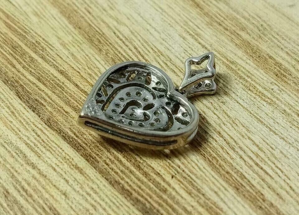 Art Deco Vintage Heart Pendant 2Ct Round Simulated Diamond 14K White Gold Plated
