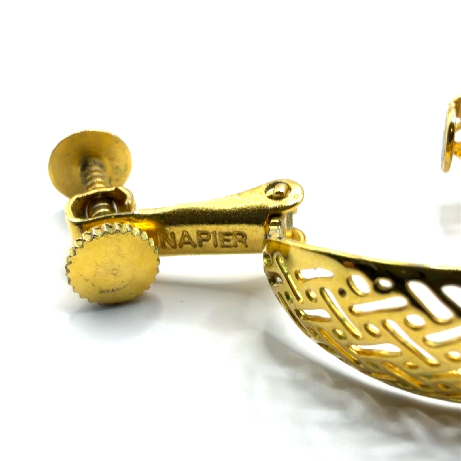 Vintage Napier Gold Plated Filigree Hoop Adjustable Clip On Earrings