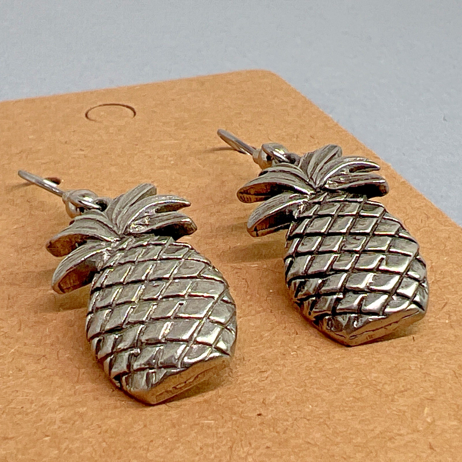 Vintage Signed Jim Clift Handcrafted Pewter Pineapple Pierced Earrings
