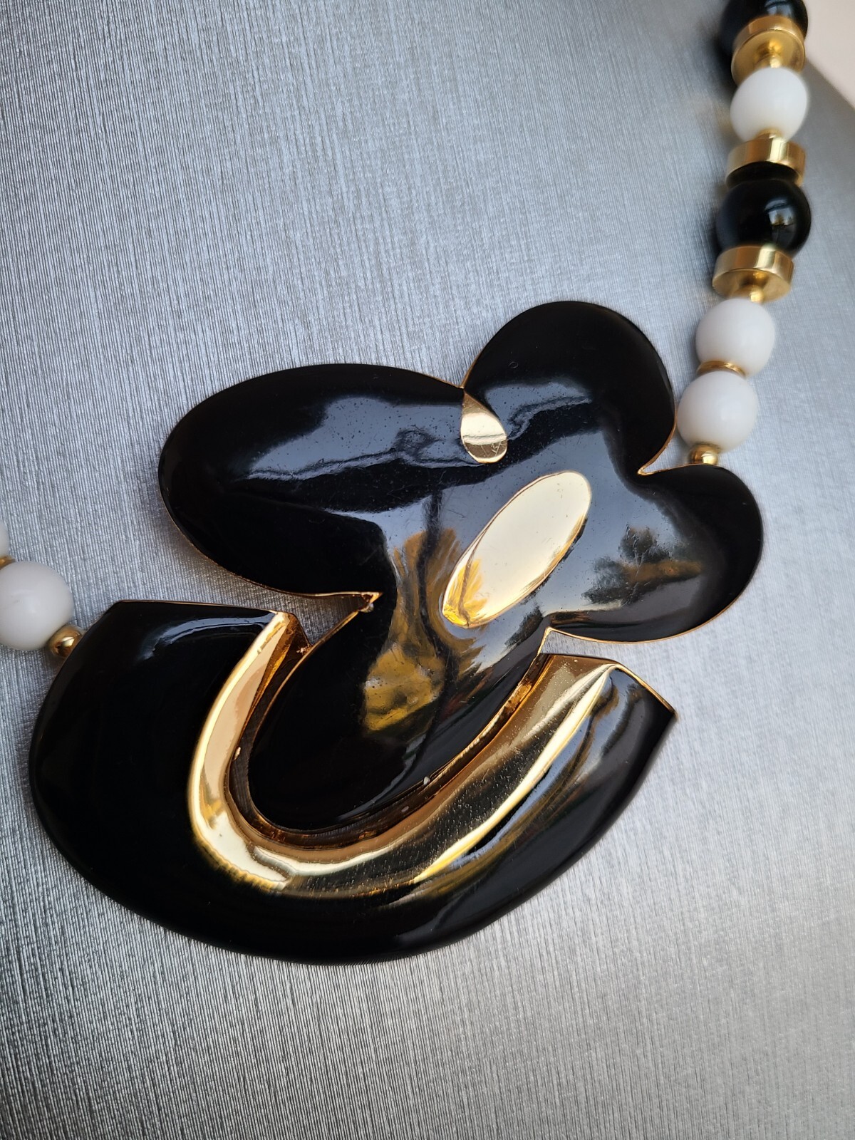 Vintage ORENA PARIS Gold Tone Enamel Necklace – Glass Beads Estatement
