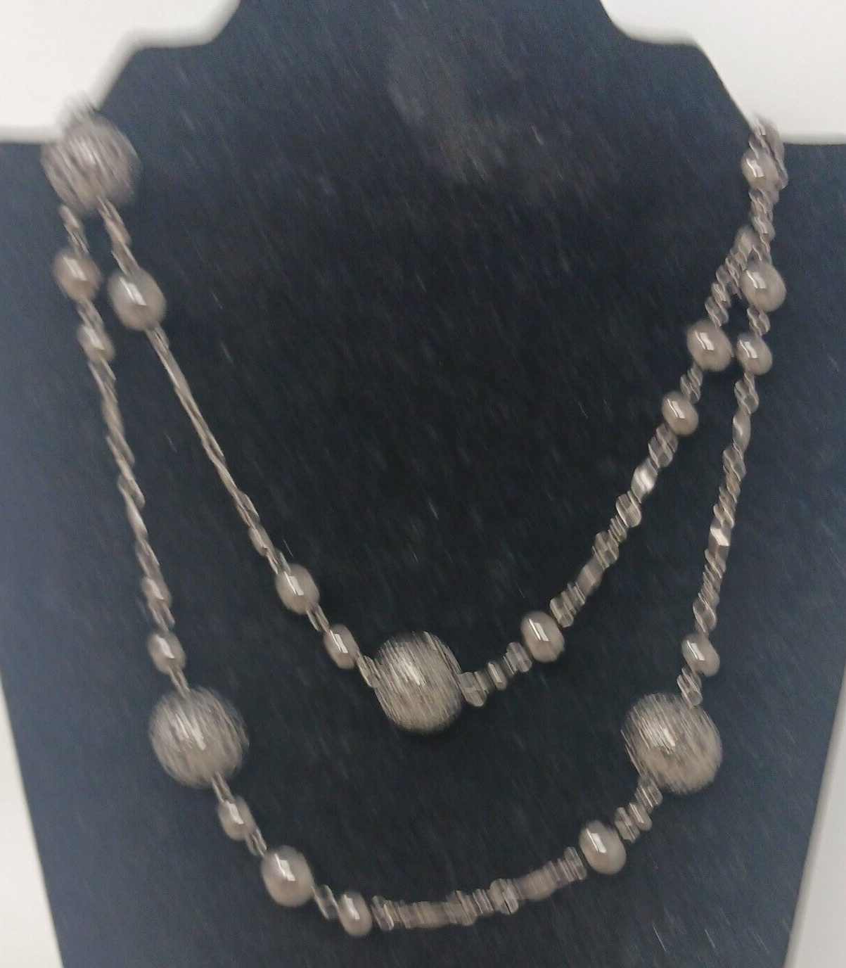 Express Gunmetal Tone Bar Link Ball Filagree Openwork Bead Station Necklace J8Db