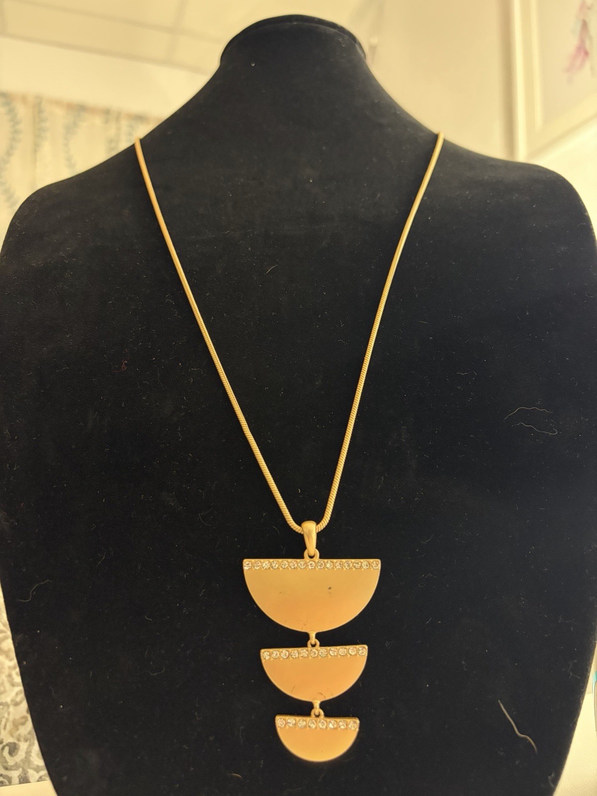 Vintage Gold Tone Adjustable Snake Chain Geometric Rhinestone Pendant Necklace