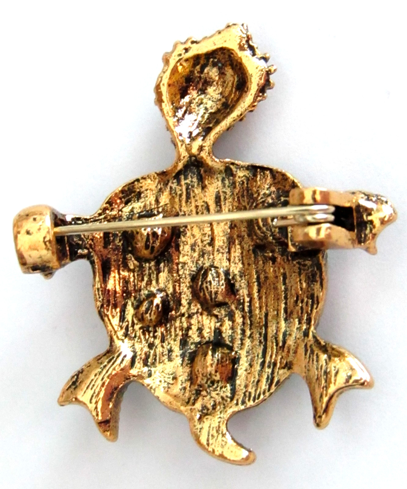 (2) Turtle Brooch Pin Multi-Colored Gemstones Antique Gold Tone Metal