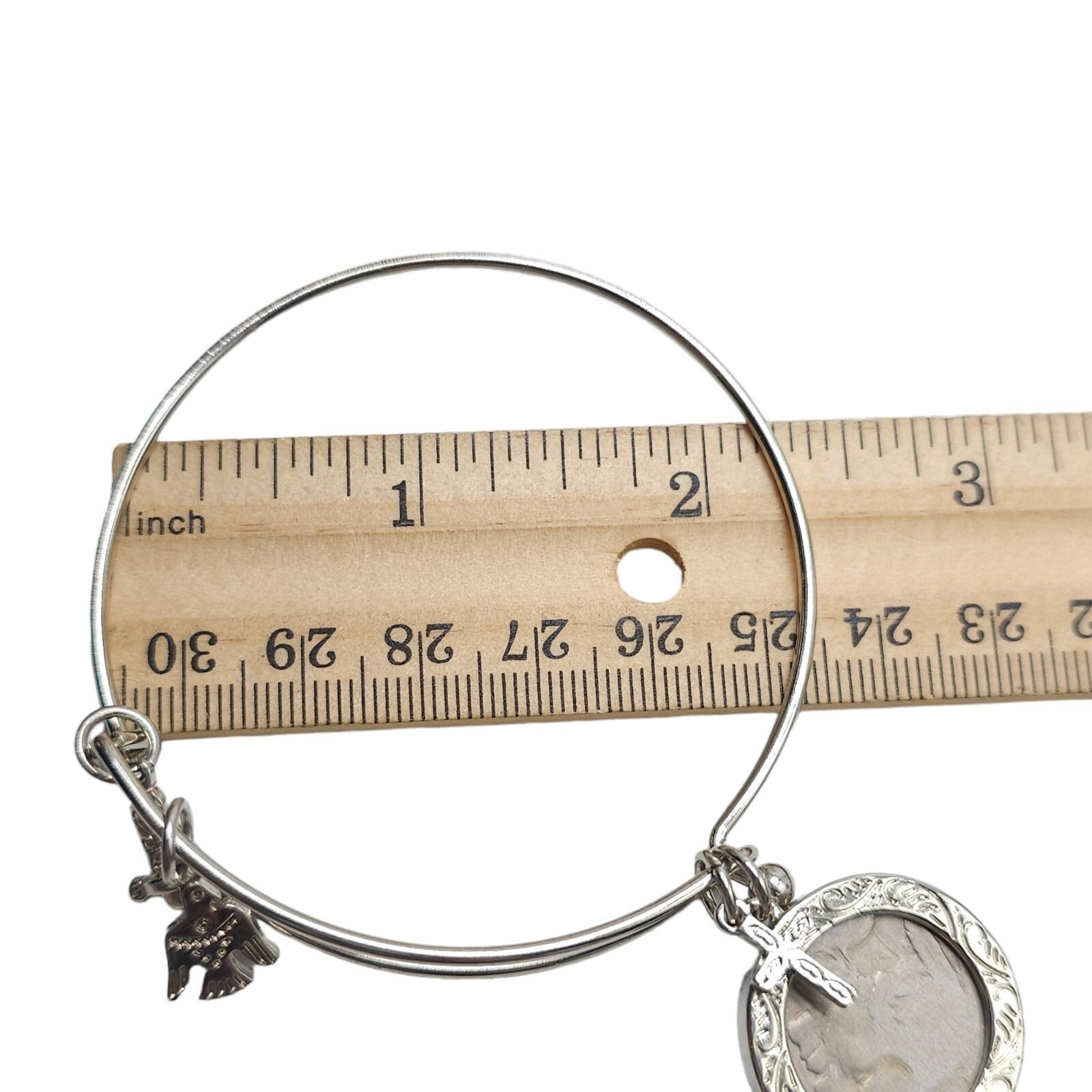 Western Charm Silver Tone Buffalo Nickel Obverse Coin Bangle Bracelet
