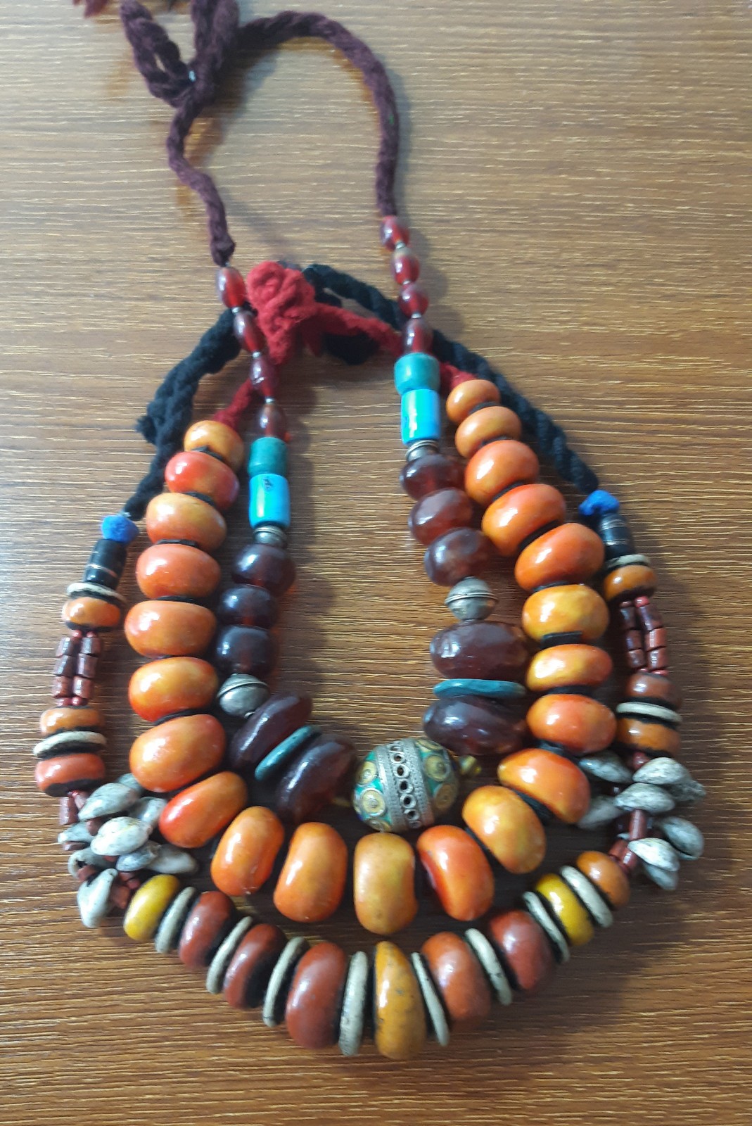 3 old Handcrafted Berber Necklace resin Bead Amber Color Artisan Jewelry Morocco