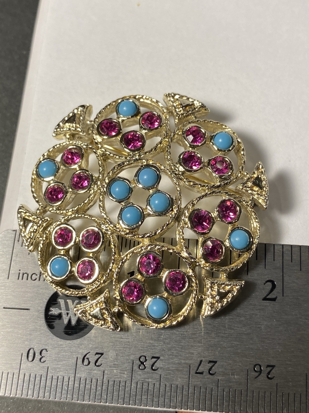 Vintage Sarah Coventry 1971 ‘Ceylon’ Silver Tone Turquoise Purple Stones Brooch
