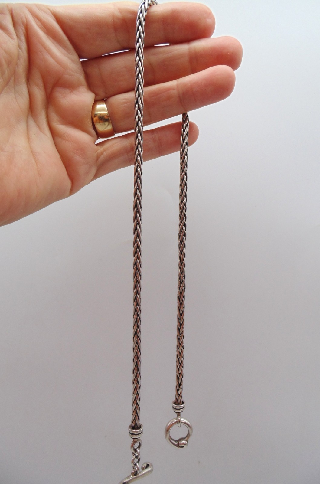 Vintage 33Gm ~ WAVY TOGGLE WHEAT CHAIN NECKLACE ~ 925 STERLING SILVER Tested 17″