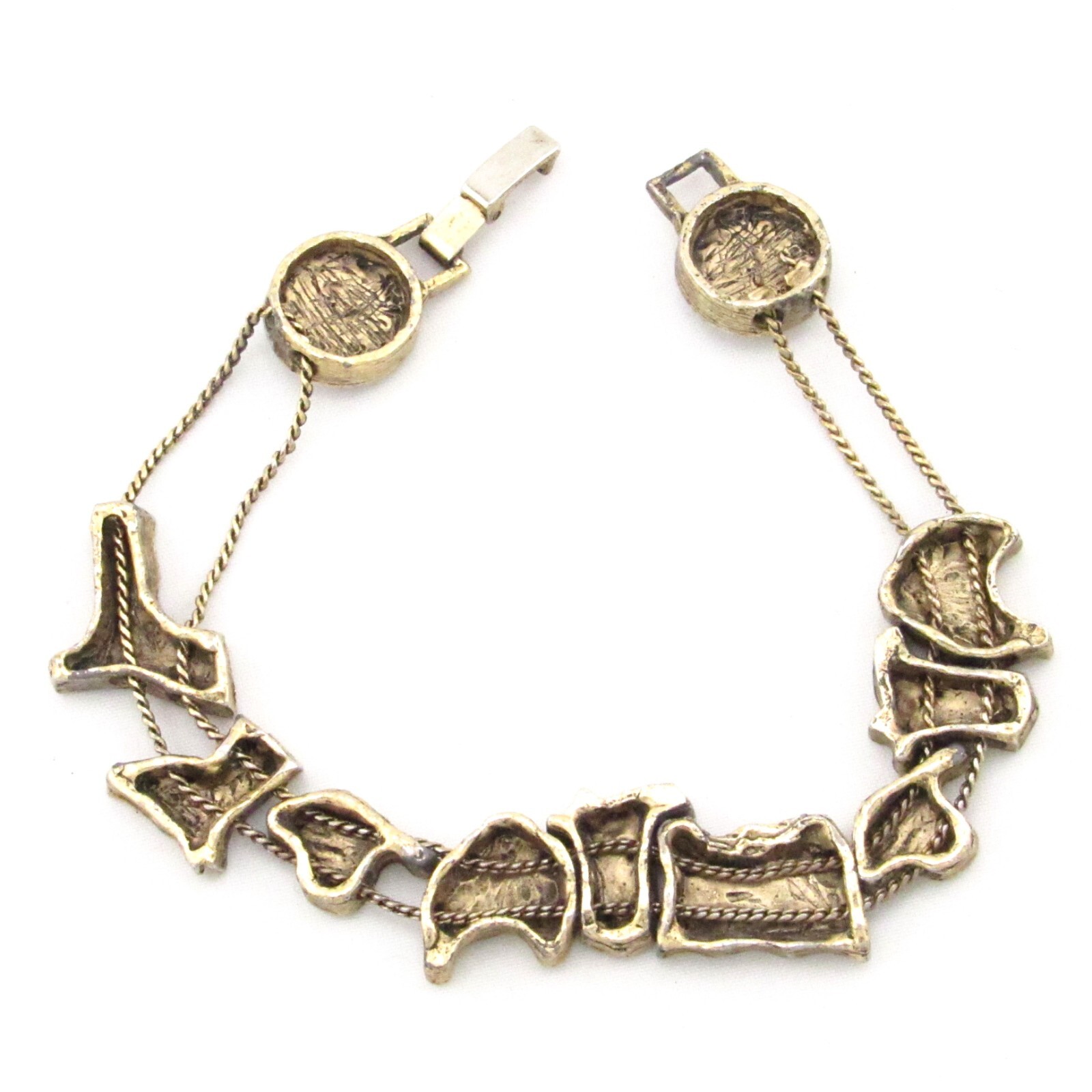 Vintage Western Horse Saddle Boot Equestrian Slide Charm Bracelet Gold Tone