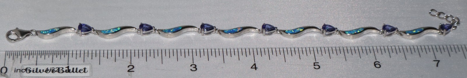 Vintage Petite Sterling Silver Fire Opal Inlay and Amethyst Bracelet 7 1/2 Inch