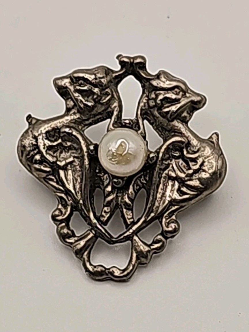 Vintage Tacoa Bird Faux Pearl Brooch Signed Art Deco