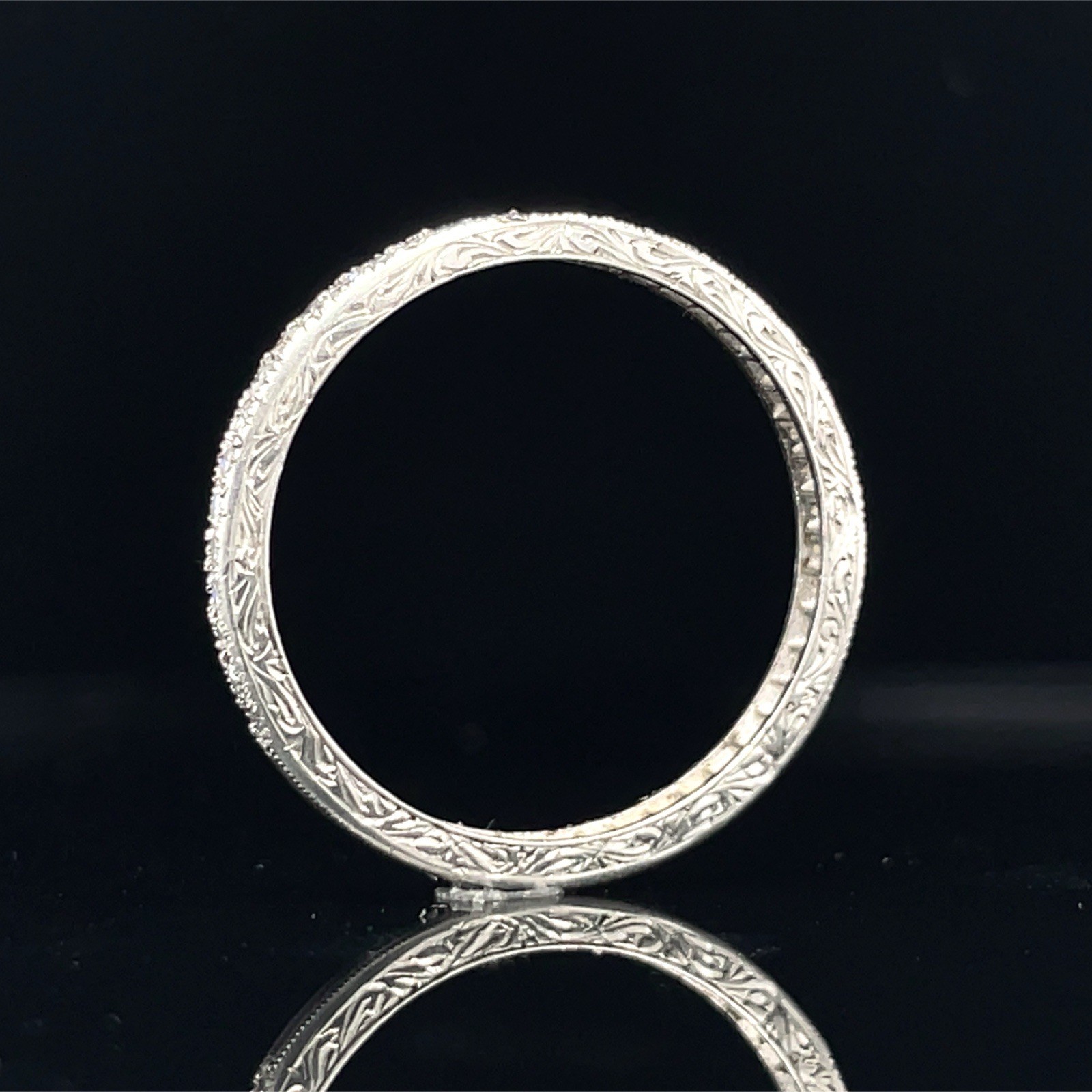 Art Deco 0.35 Carat D VVS2 Platinum Diamond Band With Hand Engraving Ring Size 6