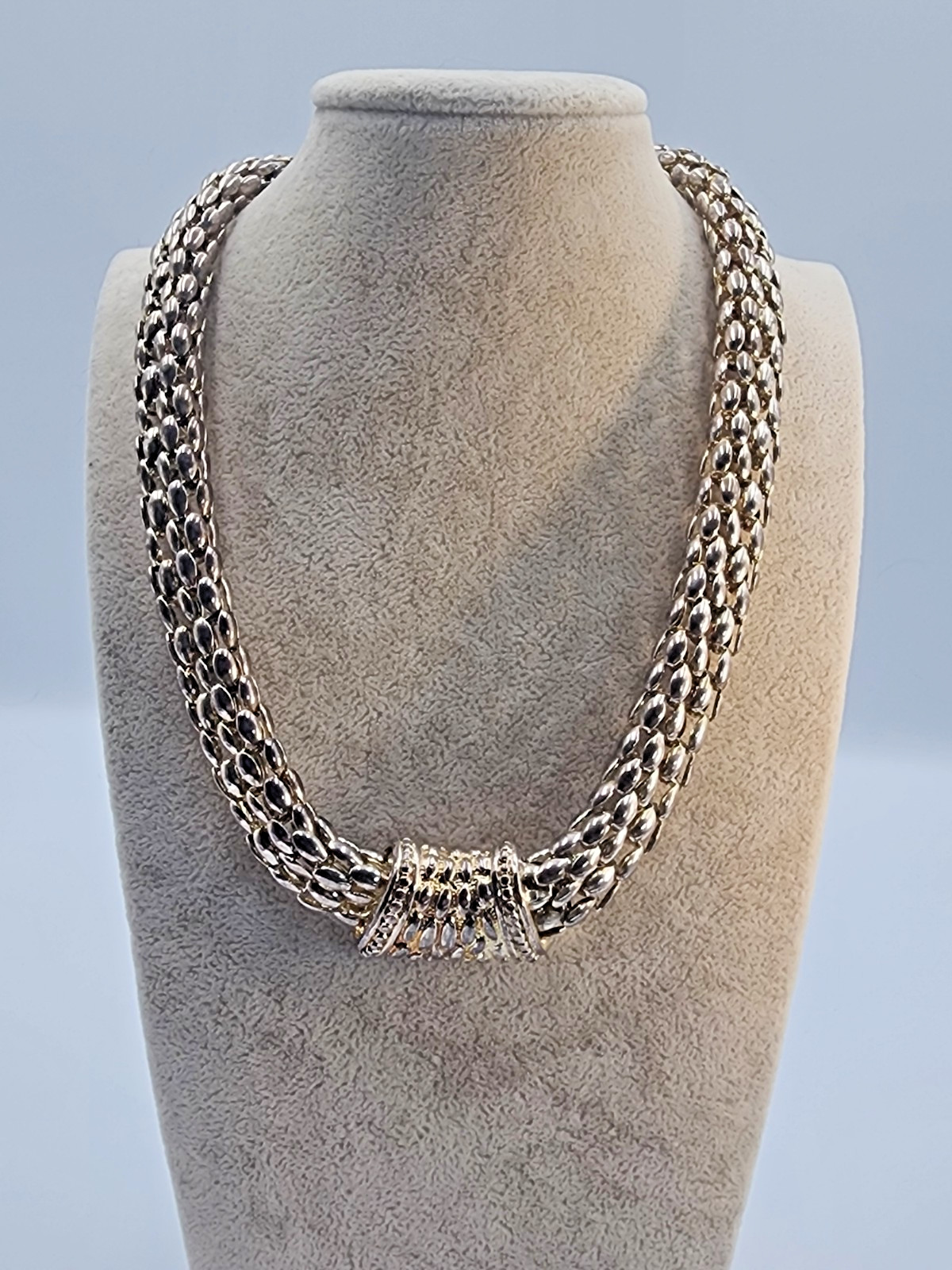 Vintage Popcorn Mesh Snake Scale Chain Necklace 17” Magnetic Front Clasp Read