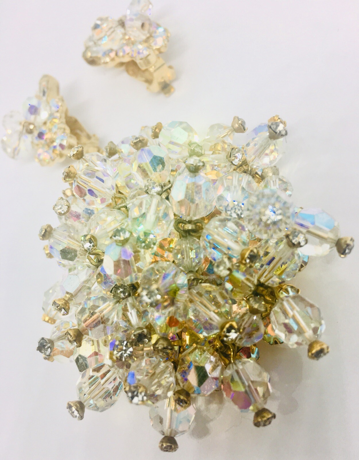 Juliana Delizza & Elster Huge AB Cha Cha Brooch & Earrings Demi Vintage Jewelry
