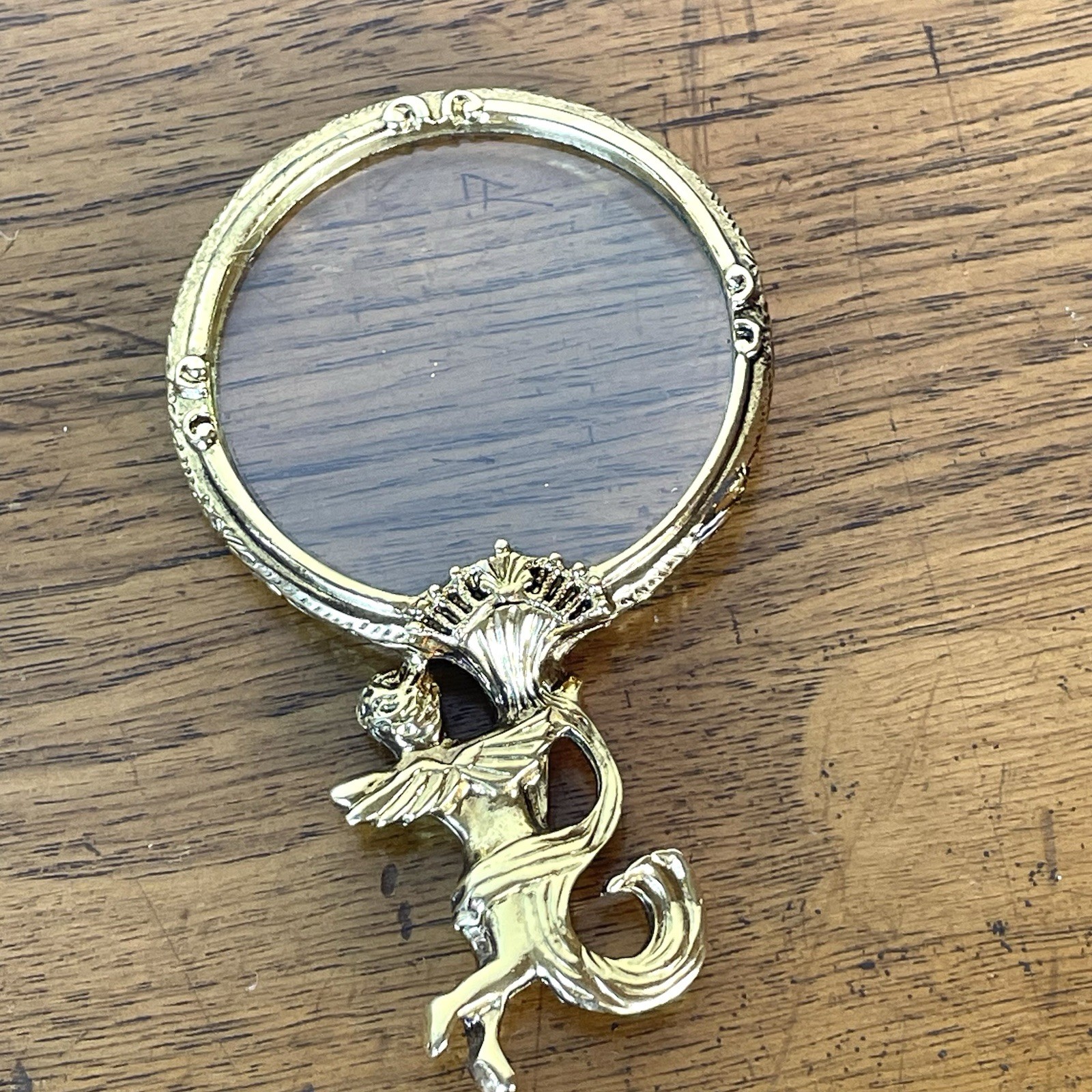 Vintage Gold Cherub Magnifying Glass Angel Hand Held, Purse, Hollywood Regency