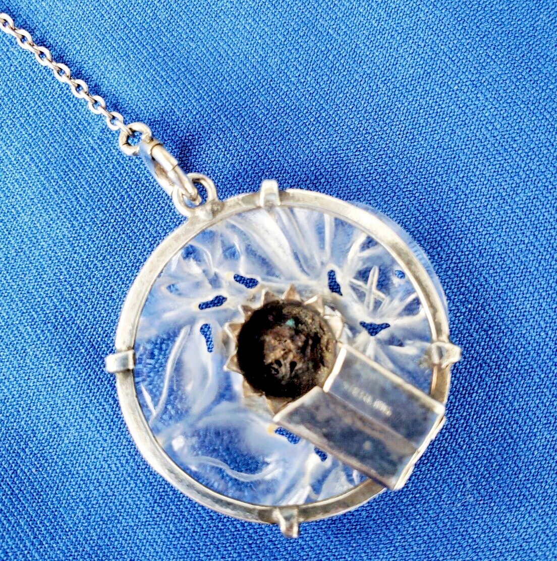 ORIGINAL Deco Guilloche Enamel STERLING SILVER 925 Necklace Antique Chain 24″ IN