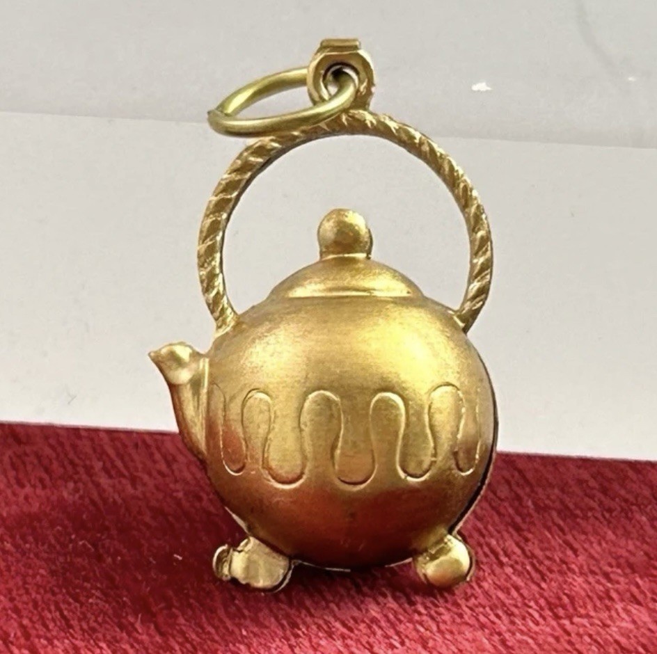 Vintage Charm Pendant Teapot Brass Metal Vintage Jewelry Tea Lover Gift For Her
