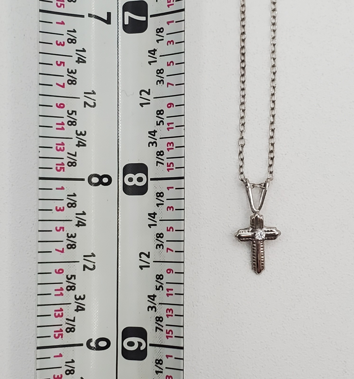 VTG 925 CZ Cross 16in Dainty Necklace 925 Sterling Silver 6.6gtw Tiny Signed JCM